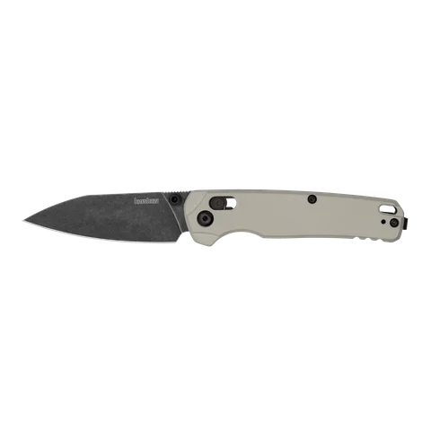 Kershaw Bel Air 6105 with bright nickel aluminum handle and BlackWash blade, open.
