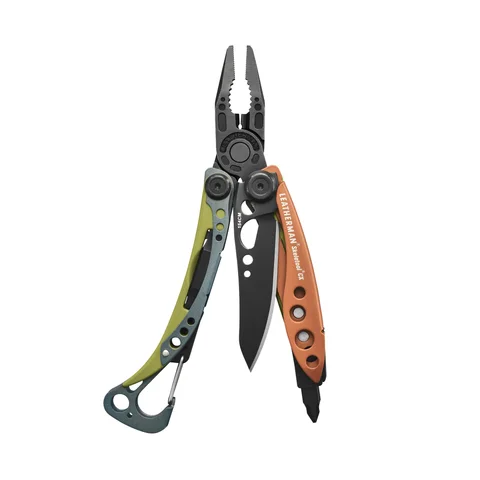 Leatherman Skeletool CX in Aurora, SKU 833550, with its pliers open.