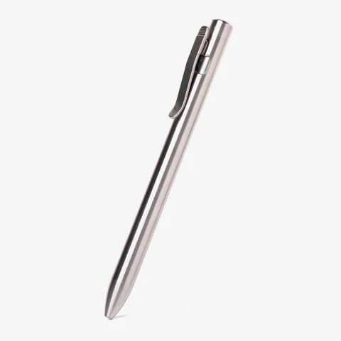 Tactile Turn Clip Action Pen in machined titanium, Standard size.